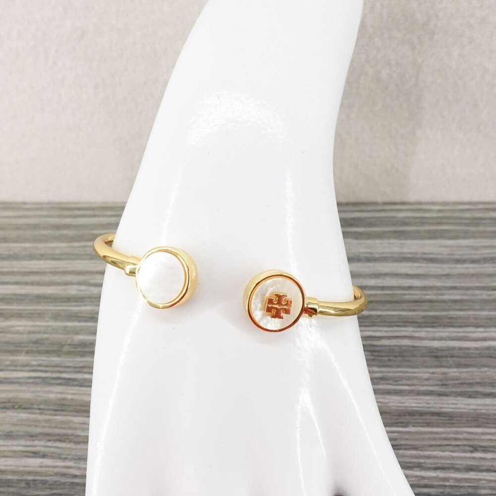 Tory Burch Kira Mother of Pearl Logo Cuff Bracelet Ivory OS - Picture 15 of 16